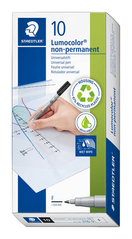 STAEDTLER 316-9 Lumocolor Non-Permanent Pen, Fine Line Width, 0.6mm - Black (Box of 10)