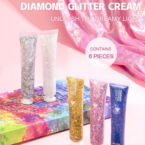 RoseFlower 6pcs Body Glitter Gel, Glitter Gel Makeup for Face Hair Body, Sparkling Glitter Gel Shimmer Liquid Eyeshadow, Holographic Glitter Body Paint for Concerts Festival Rave Accessories