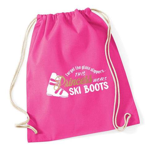 HippoWarehouse Forget the Glass Slippers This Princess Wears Ski Boots Drawstring Cotton School Gym Kid Bag Sack 37cm x 46cm, 12 litres