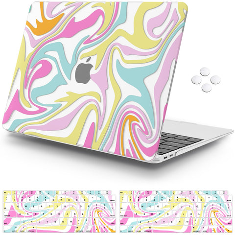 iCasso Compatible with MacBook Air 13 inch Case 2021, 2020-2018 Release M1 A2337 A2179 A1932, Colorful Fluid Protective Hard Shell Case +Keyboard Cover + Screen Protector?Fluid?