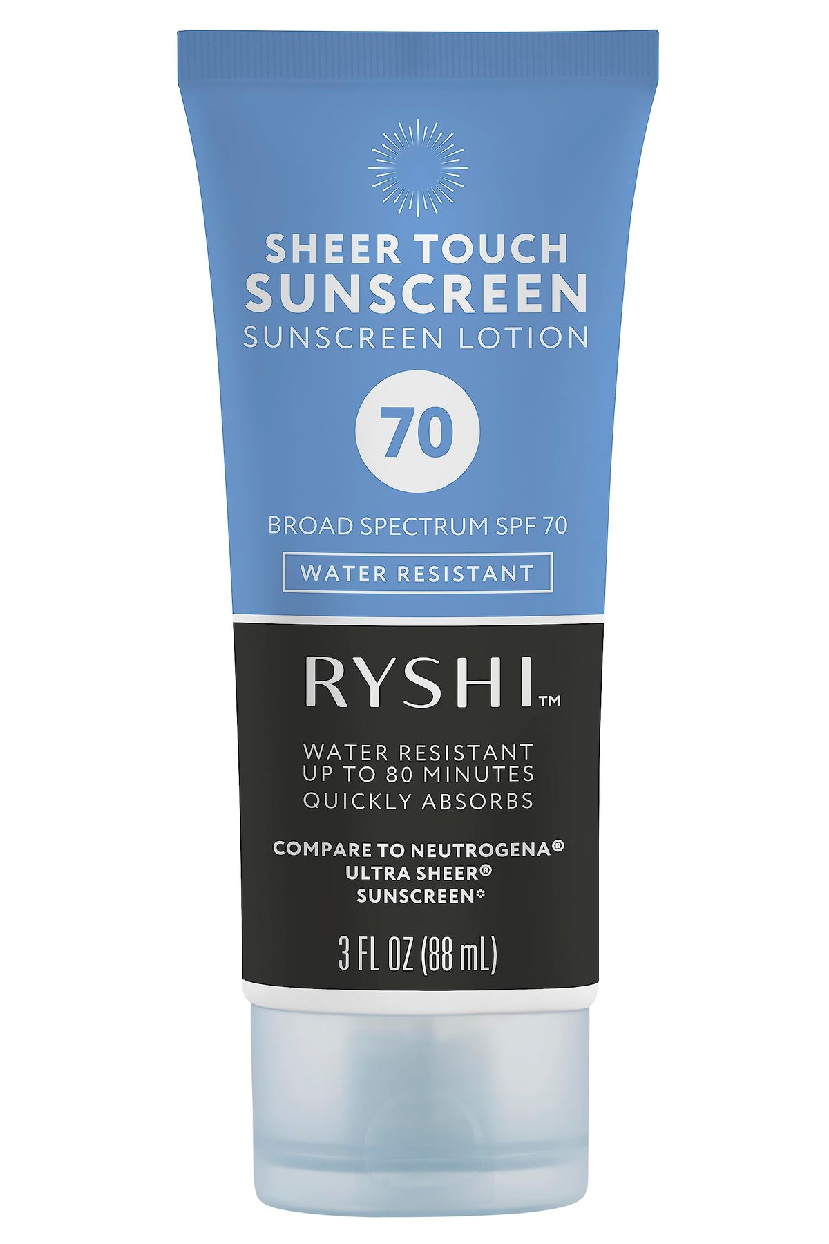 RYSHI Sheer Touch SPF 70 Sunscreen Lotion, 3 fl oz | Broad Spectrum, Water Resistant and Non-Greasy Face & Body Sunblock (Rite Aid Brand)