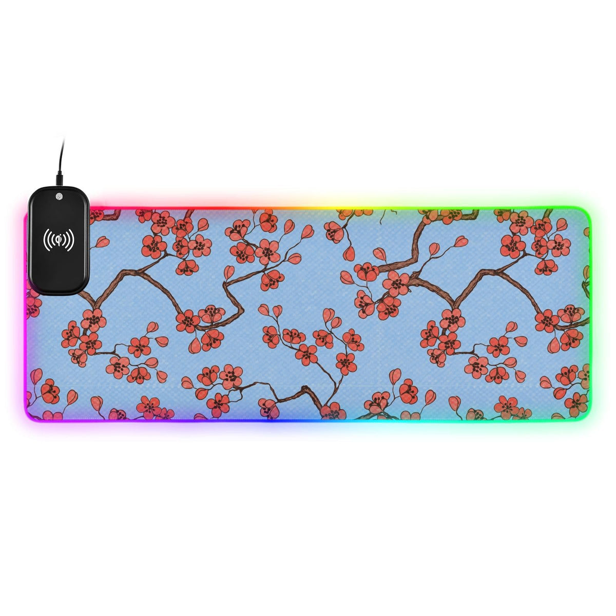 Cherry Blossoms Wireless Charging Mouse Pad for Mobile Phone Extra Large Gaming Mousepad with 13 Lighting Modes Mouse Mat for Gaming MacBook PC Laptop Desk Home Office