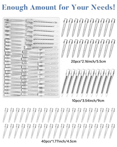 Hair Clips, MORGLES 70 Pcs 3 Sizes Hair Clips for Women with 2 Pcs Rat Tail Combs for Parting, Silver Alligator Hair Clips for Styling, Hair Bows, Salon