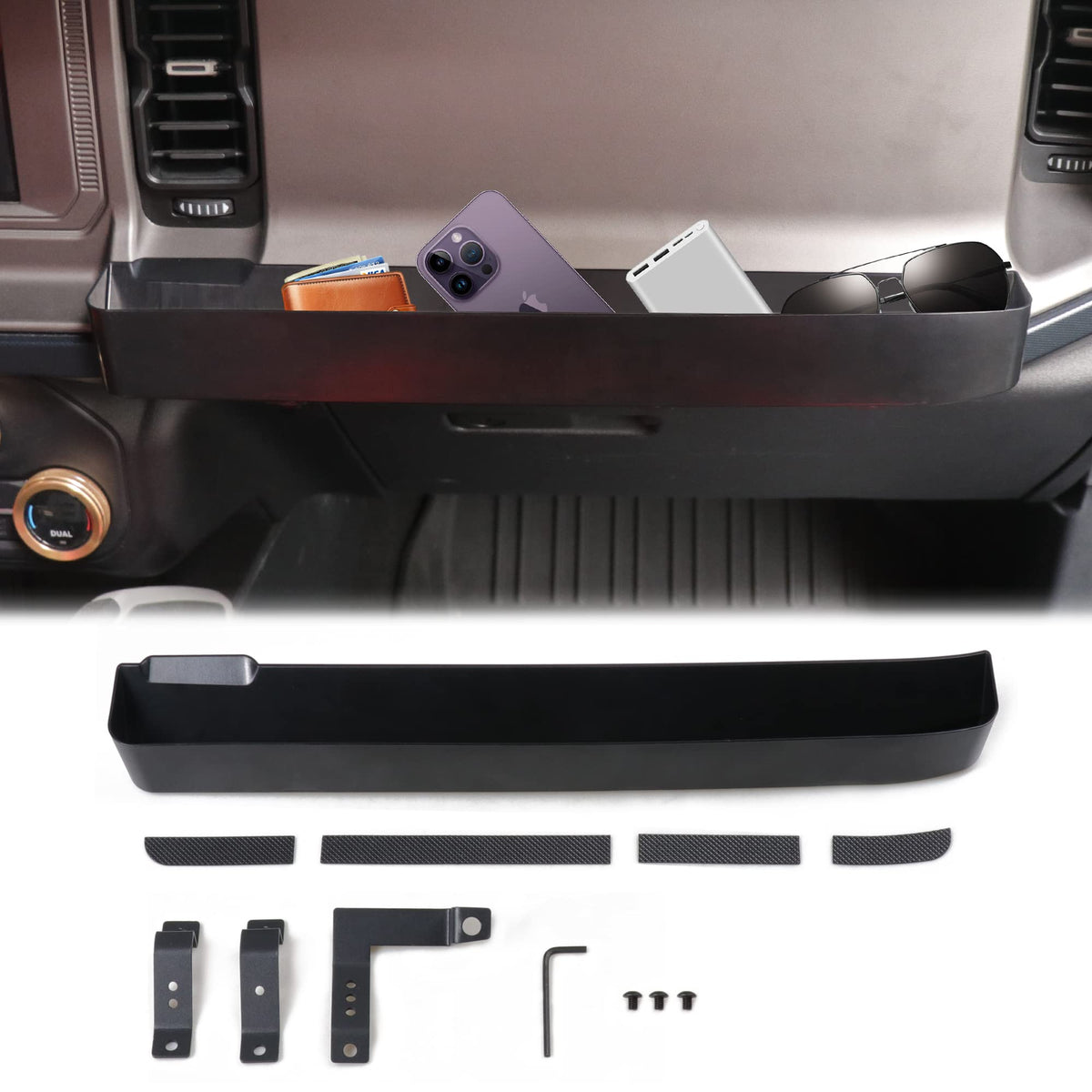 RERPRO Passenger Storage Tray Organizer Box Compatible with 2021 2022 2023 2024 New Ford Bronco 2/4 Door Interior Accessories Glove Box Above Grab Bar Storage Tray, 1 Pack Black