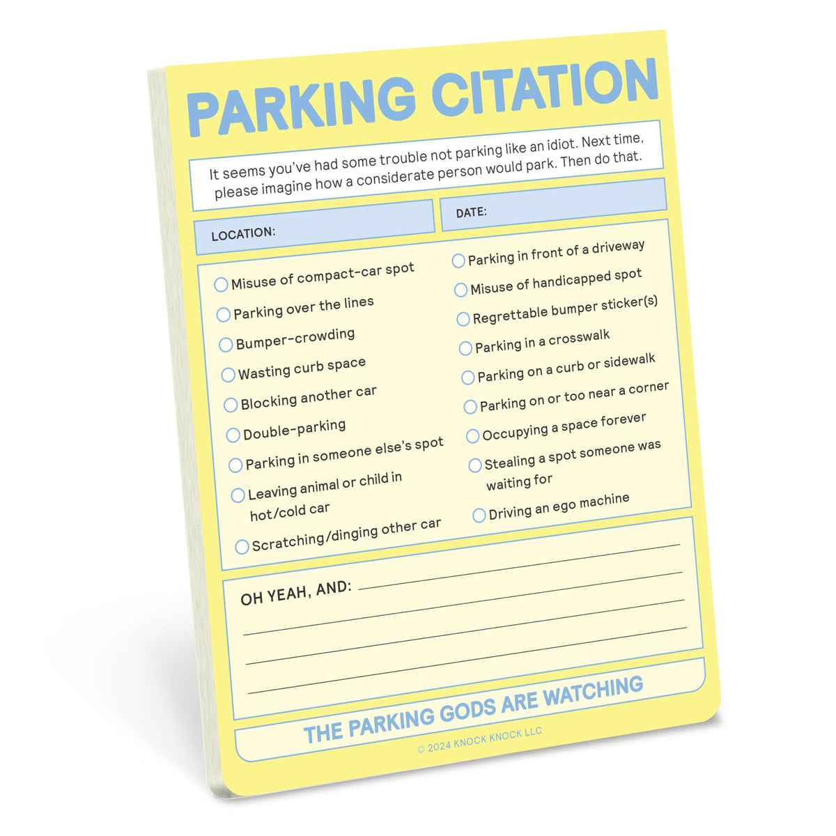Knock Knock 1-Count Parking Citation Nifty Note Pad: Fake Parking Ticket Pad (Pastel Yellow), 4 x 5.25-Inches