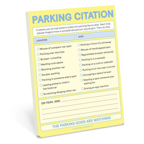 Knock Knock 1-Count Parking Citation Nifty Note Pad: Fake Parking Ticket Pad (Pastel Yellow), 4 x 5.25-Inches
