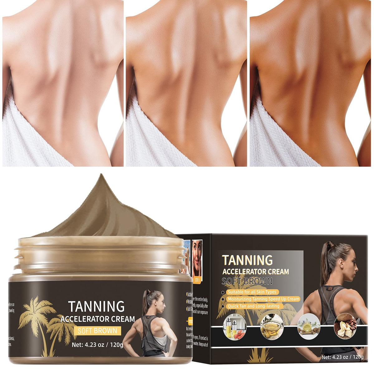 Self Tanner Instant Tanning Lotion, Dark Self Tanners, Brown Tanning Cream Sunless Tanning Lotion, Waterproof Self Tanner Sunless Tanning Body Bronzer Natural Looking Fake Tan for Men & Women 4.23 oz