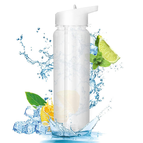 Holdfiturn Water Bottle with Straw 750ml Plastic Leakproof Bottle for Cold Water Reusable Transparent Gym Bottle for Sport Picnic Traveling Study Cycling White