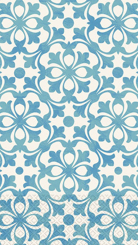 Amscan Blue French Quarter 7 Disposable 2 Ply Paper Guest Towels Tableware, 8 x 4.5, Blue/White