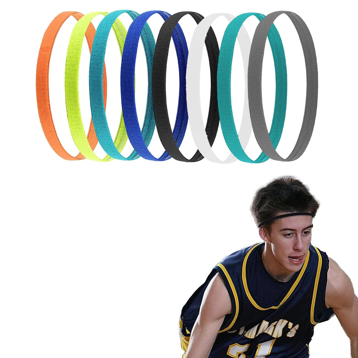 NUDFSY 8Pcs Boys Headband for Kids Sports Headband Kids Sports Headband for Boys Hair Band Silicone Elastic Sports Hairbands Non Slip Sport Hair Band for Football Running