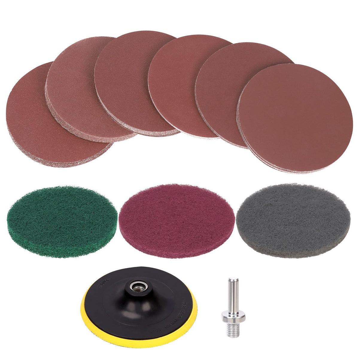 Glarks 64Pcs 5 Inch Sanding Discs Pad Kit, Angle Grinder Attachments with 5/8-11 Threads, Drill Scuffing Discs and 80 100 120 180 240 400 Grits Sandpaper for Metal Wood Buffing Polishing