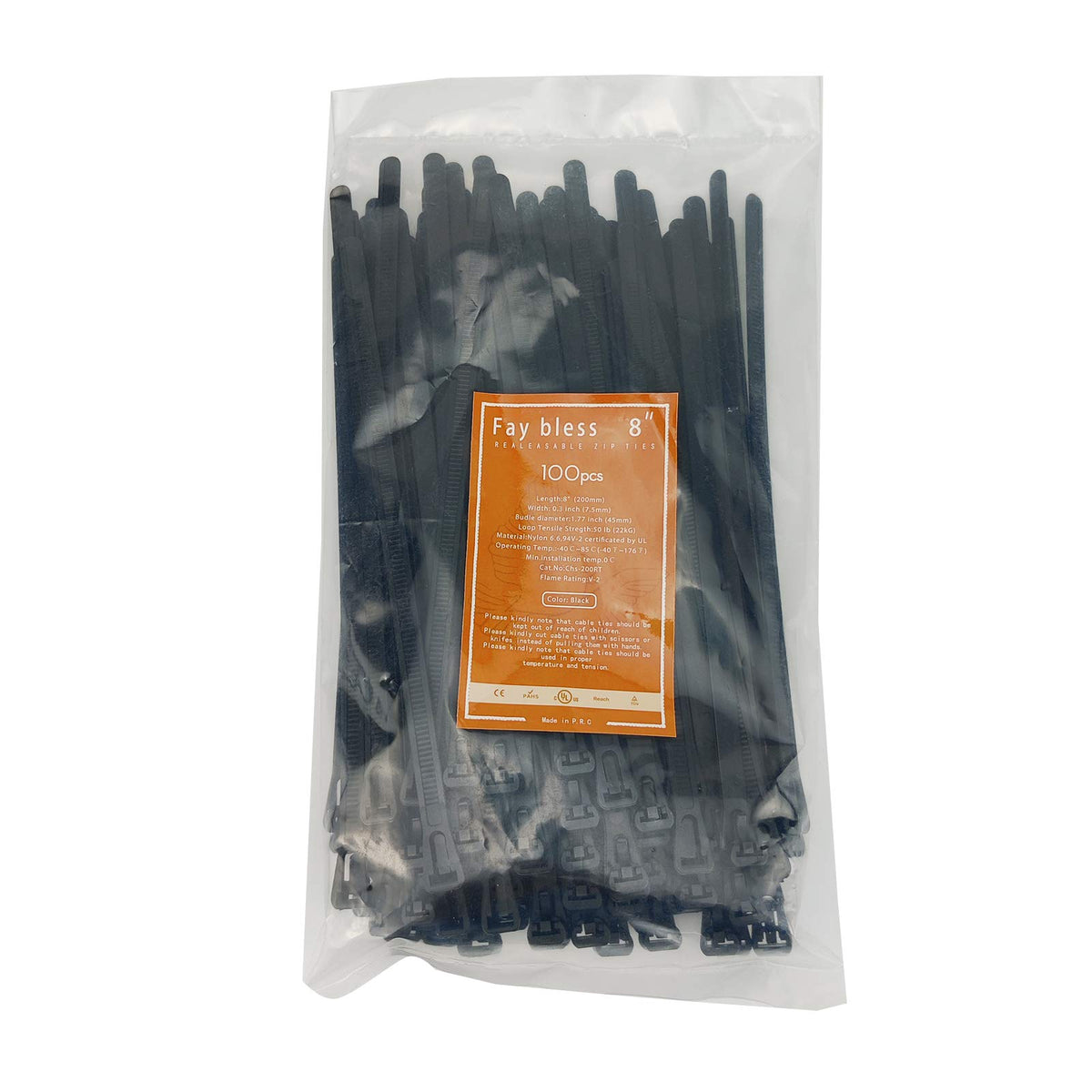 Zip Tie Reusable Heavy Duty 8 Inch Black Releasable Cable Ties 100 pcs
