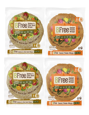 BFree Gluten Free Variety Pack Tortilla Wraps Sweet Potato, and Tortilla Wraps Quinoa and Chia Seed, 2 Packs Each, Vegan, Egg Free, Soy Free, Nut Free, Dairy Free
