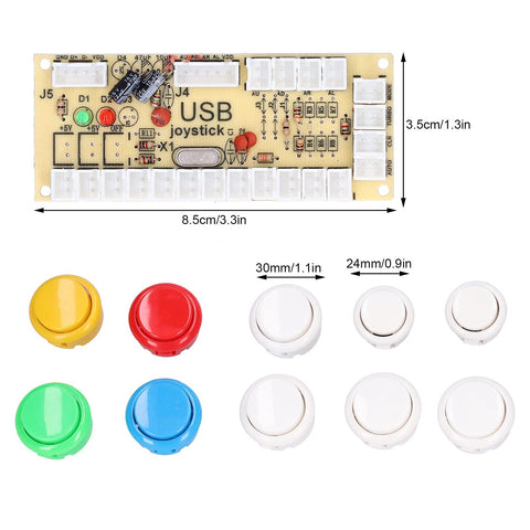 Arcade Game Joystick Kits, Zero Delay Arcade Game DIY Kit Parts with Encoder Board 10 Buttons Joystick Replacement for MAME(White2)