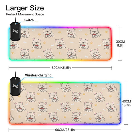 Beige Dogs Wireless Charging Mouse Pad for Mobile Phone Extra Large Gaming Mousepad with 13 Lighting Modes Mouse Mat for Gaming MacBook PC Laptop Desk Office Home