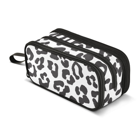 Black Leopard Print Pencil Case, Large Capacity Cheetah Pen Bag with Compartment Students Stationery Organizer Pencil Pouch Marker Case for School Office Work