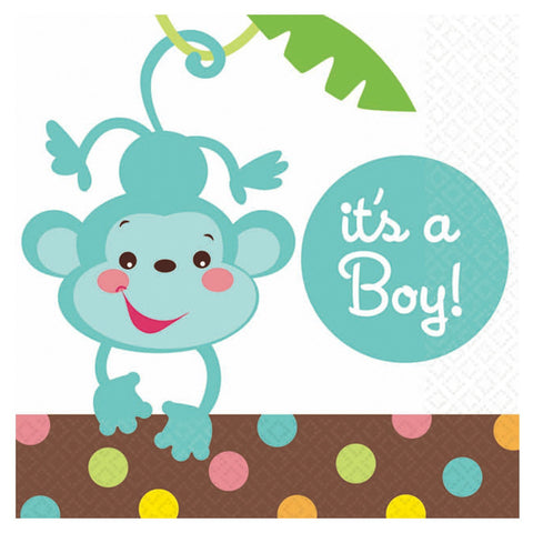 Amscan Adorable Baby Shower Party Supply Beverage Paper Napkins, 5.5 x 5.5", Brown/Blue