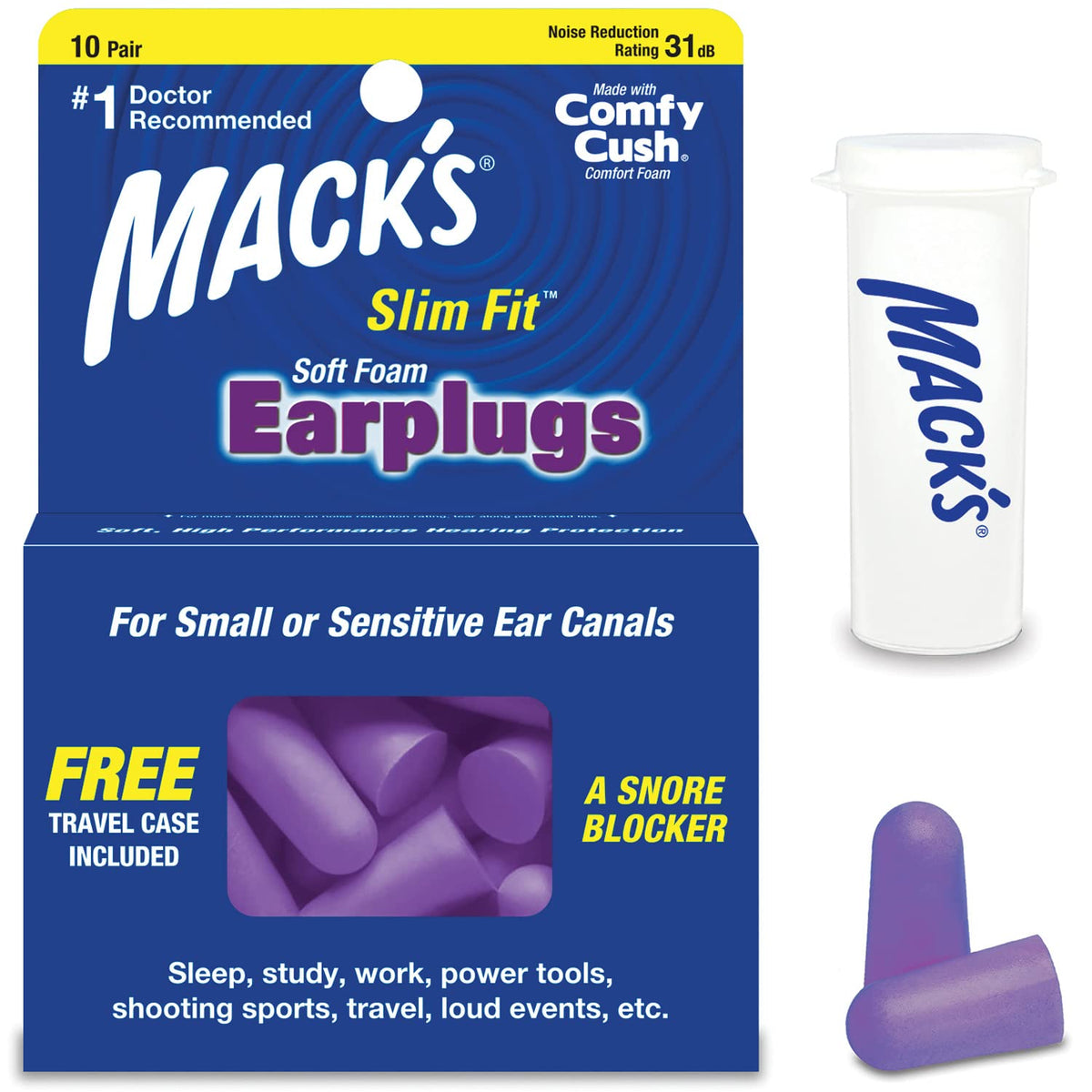 Mack's Safesound Soft Foam Slim Fit Earplugs - Pack of 10 Pairs