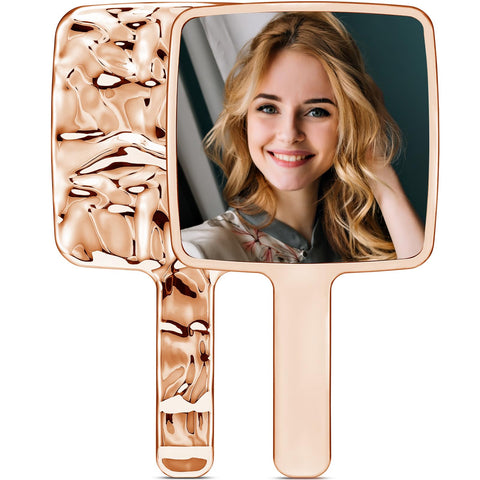 MIRRORNOVA Handheld Mirror, Water Ripples Hand Mirror with Handle for Makeup, Square, Rose Gold, Large (6 x 11 inches)