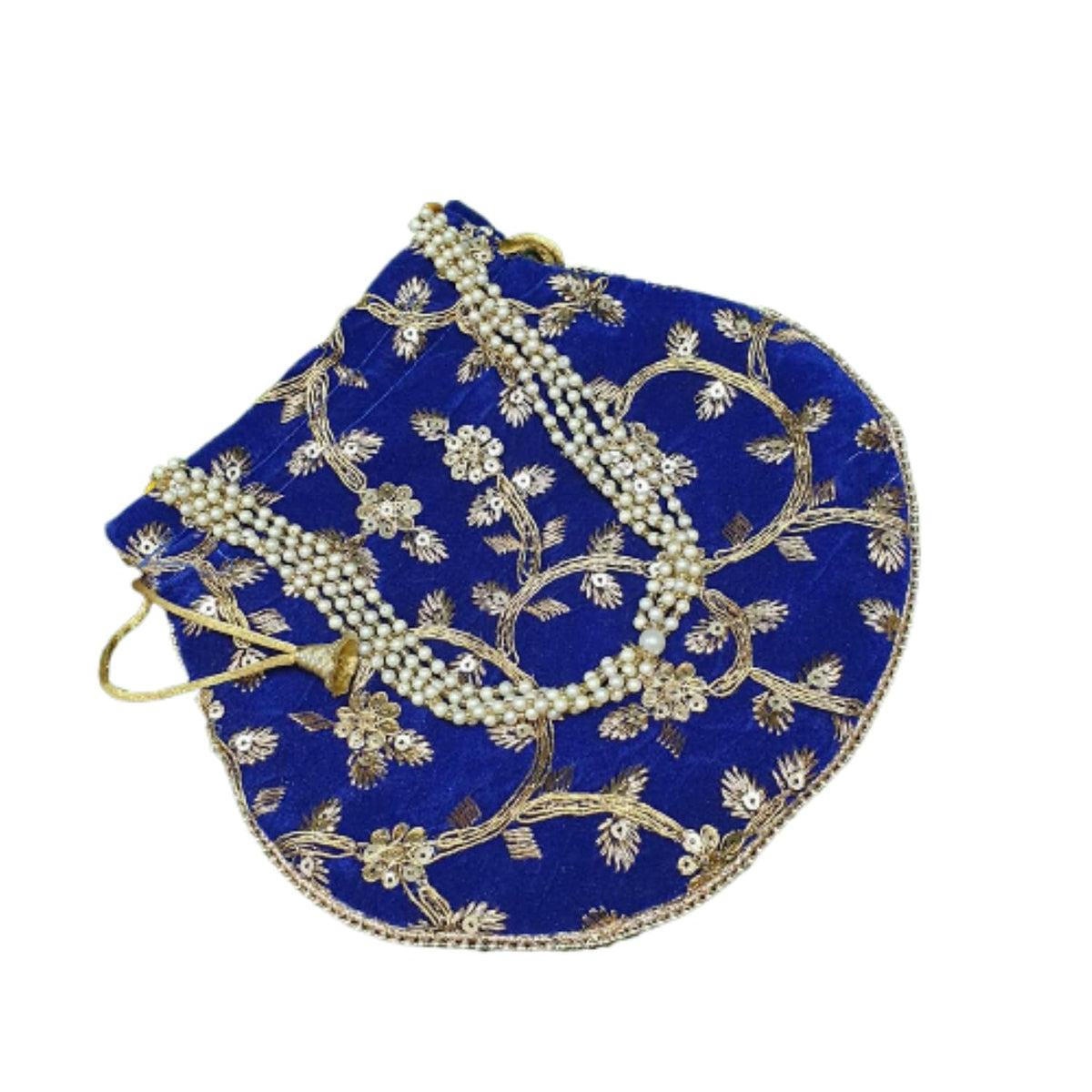 Handcrafted Women Potli Bag Purse Handbag Indian velvet Party Wedding Clutch Bag Traditional Return gift, Blue, 22x20 cm