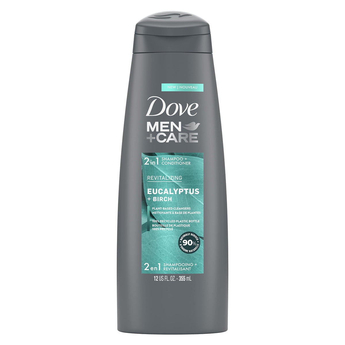 Dove Men+Care 2 in 1 Shampoo & Conditioner For Healthy-Looking Hair Eucalyptus & Birch Naturally Derived Plant Based Cleansers 12 oz