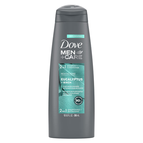 Dove Men+Care 2 in 1 Shampoo & Conditioner For Healthy-Looking Hair Eucalyptus & Birch Naturally Derived Plant Based Cleansers 12 oz