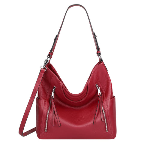 OVER EARTH Genuine Leather Hobo Bags for Women Soft Leather Purses and Handbag Ladies Casual Shoulder Bag, Wine Red, Medium