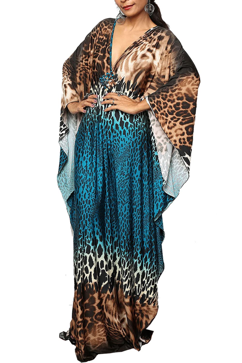 YouKD Summer Floral Loose Caftan Boho Beach Bikini Cover Up Dress Plus Size Robe for Women