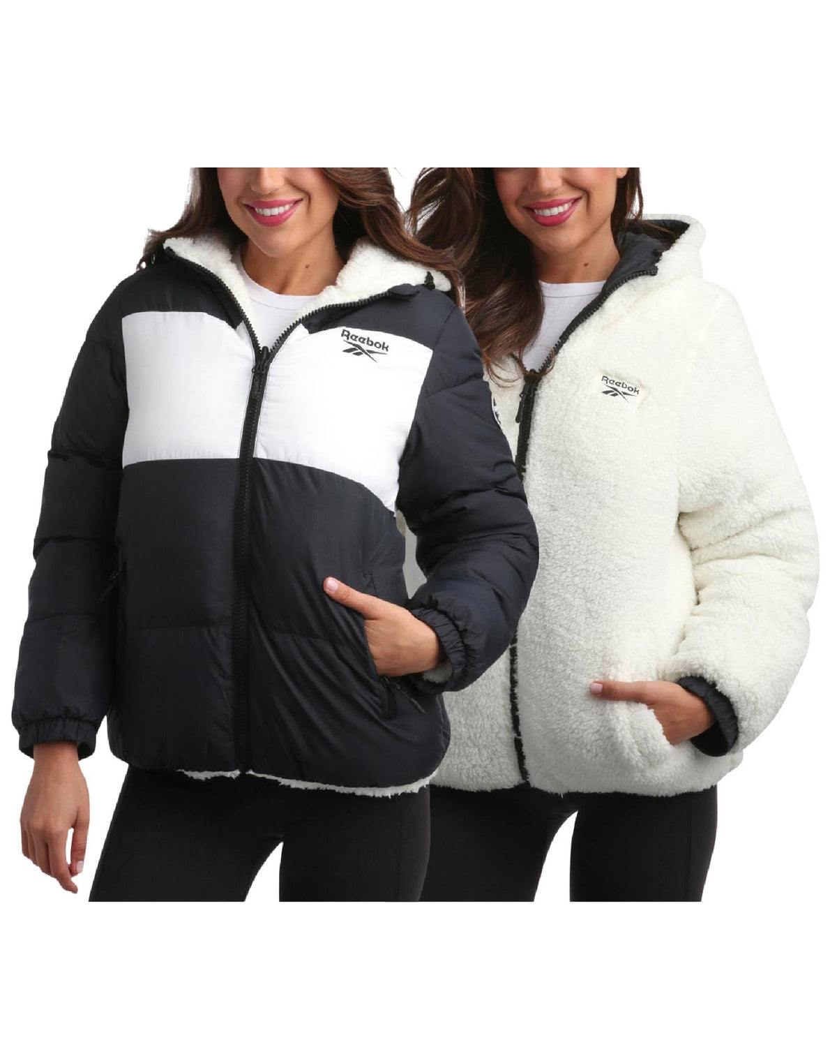 Reebok Women's Winter Jacket - Reversible Quilted Puffer Coat with Sherpa Fleece Lining - Reversible Jacket for Women (S-XL), Size Medium, Jet Black