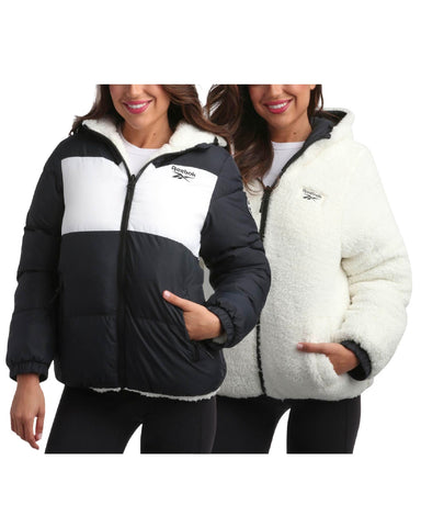 Reebok Women's Winter Jacket - Reversible Quilted Puffer Coat with Sherpa Fleece Lining - Reversible Jacket for Women (S-XL), Size Medium, Jet Black