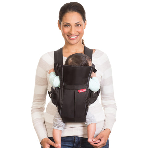 Infantino Swift Classic Carrier with Pocket - 2 Ways to Carry Black Carrier with Wonder Bib & Essentials Storage Front Pocket, Adjustable Back Strap, Inward & Outward Facing, Easy to Clean Material