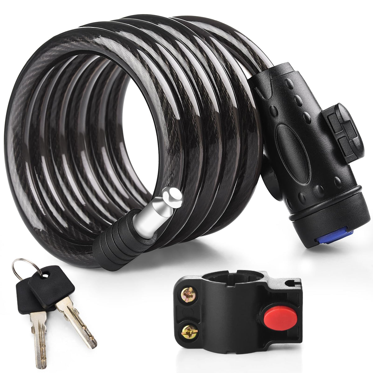 Bike Lock, [4ft/1.2m] Diyife 12mm Bike Security Cable Lock, Steel Coiled Cable Lock with 2 Keys, Heavy Duty Bicycle Lock with Mounting Bracket for Bike Motorcycle Scooter Skateboard Stroller Outdoor
