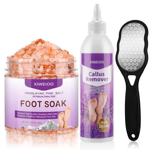 XIWEIOO Himalayan Pink Crystal Salt Foot Soak kit Tea Tree Oil lavender Bath Salts for Soaking, Epsom Salts Pedicure Kit Foot Spa Callus Remover for Feet Cuticle Foot File Supplies for Dead Skin