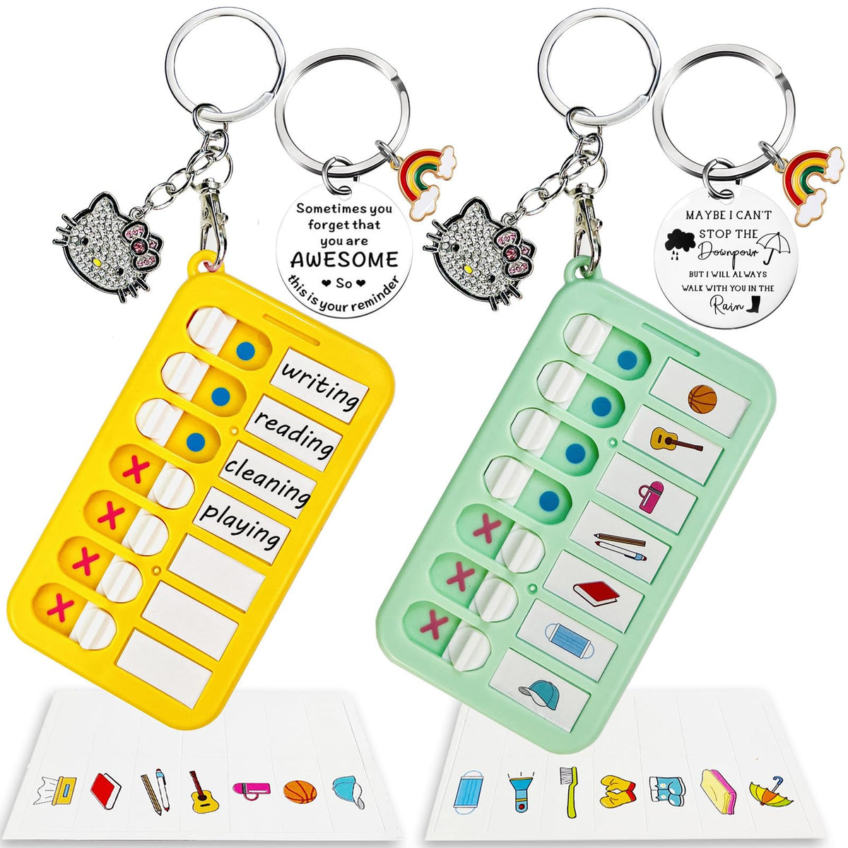 Stiiickraft Mini Chore Chart with Kitty Keychains, Daily Schedule Task Board, ADHD Tools for Kids Habit and Behavior, Cute Inspirational Gifts Keychain Checklist for Backpack, Purse