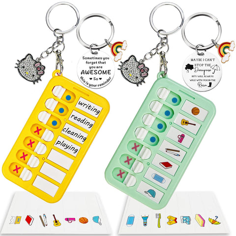 Stiiickraft Mini Chore Chart with Kitty Keychains, Daily Schedule Task Board, ADHD Tools for Kids Habit and Behavior, Cute Inspirational Gifts Keychain Checklist for Backpack, Purse