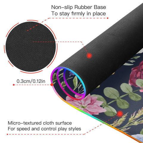 Floral Daisy Wireless Charging Mouse Pad for Mobile Phone Extra Large Gaming Mousepad with 13 Lighting Modes Extended Desk Mat for Office Home Gaming MacBook PC Laptop Desk