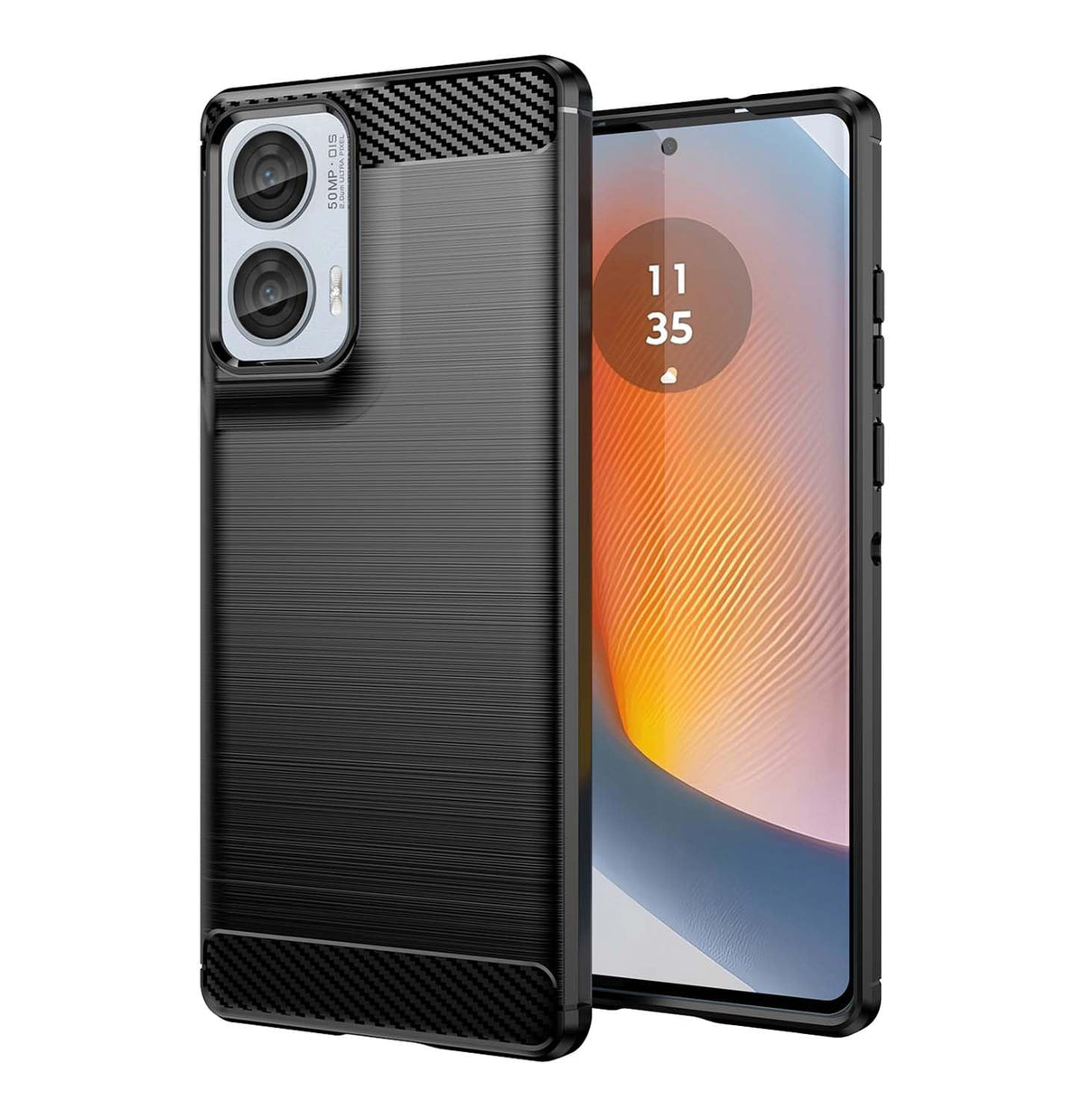 GOKEN Case for Motorola Edge 50 Fusion, Flexible Soft Silicone Cover with Carbon Fiber & Brushed Texture - Shockproof & Anti-drop Protection -Black