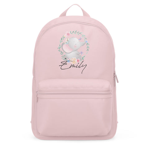 Personalised Cute Elephant Mini Back Pack, Custom Mini Back Packs For Girls, Back to School or Starting Nursery, Flower Design, One Size, Light Pink