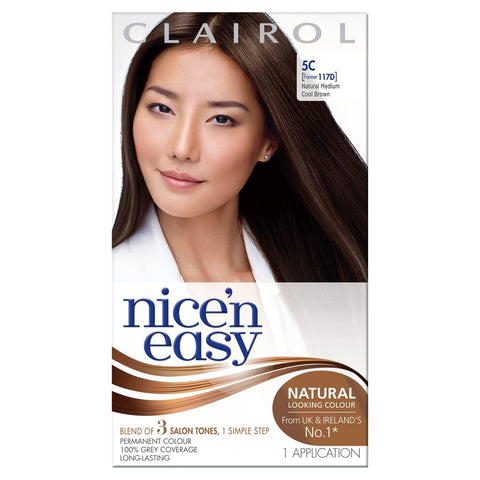 Clairol Nice'n Easy CrÃ¨me, Natural Looking Oil Infused Permanent Hair Dye, 5C Medium Cool Brown, 1 Count (Pack of 1)