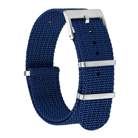 BISONSTRAP Nylon Watch Bands for Men, One-Piece Military Watch Straps, 20mm, Blue (Silver Buckle)
