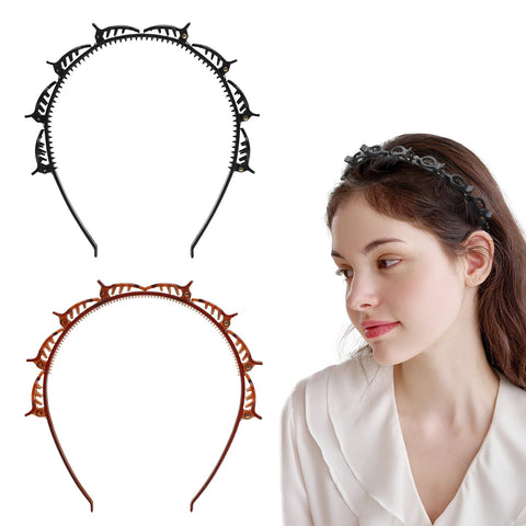Pack of 2 Double Layer Hair Clips, Headband with Clips, Braided Hair Clips, Headband with Tooth Headband Braid Tool, Styling Accessories for Women, Girls, as a Headband for Women in Hairdressing