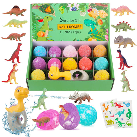 Bath-Bomb-Gift-Set, Easter Basket Stuffers for Toddlers, Dinosaur Egg Bath Bombs for Kids, Colorful Easter Eggs Filled with Surprise Inside, Birthday Gift, Easter Egg Filler Gift for Boys Girls