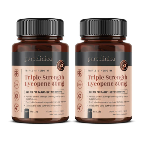 Lycopene 50mg x 360 tablets (2 bottles of 180 tablets each - 12 months supply). Triple The strength of regular lycopene supplements.