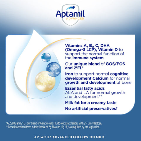Aptamil Advanced 2 Follow On Baby Milk Powder Formula, 6-12 Months, 800g (Pack of 4)