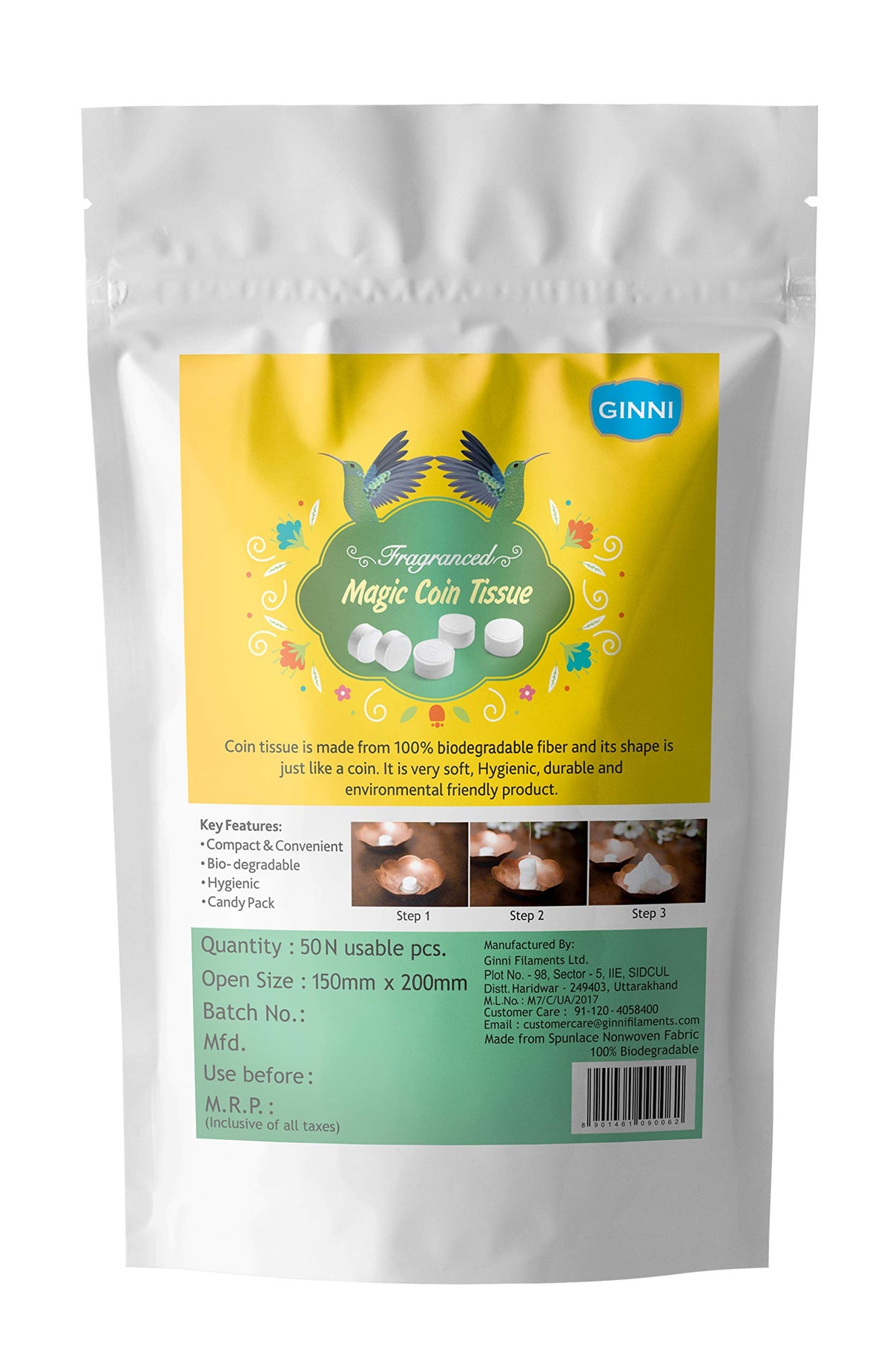 GINNI Fragranced Magic Tablet Coin Tissue, 50 Piece (Candy Pack)