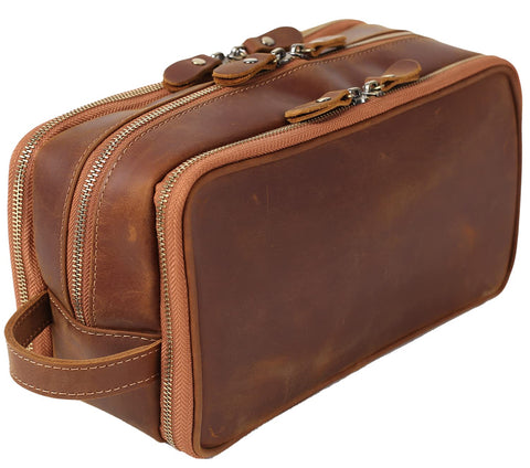 Personalized Leather Toiletry Bag for Men Travel Shaving Dopp Kit-Large Cosmetic Bags Toiletries Bathroom Organizer (Brown(full grain leather))