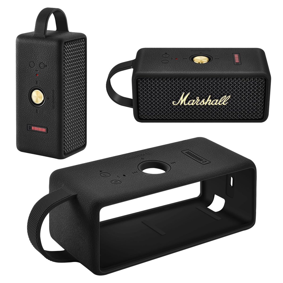 Yaowanguan Silicone Case for Marshall Emberton III Portable Bluetooth Speaker,Emberton 3rd Portable Travel Sleeve Protective Skin Carrying Cover(Black)