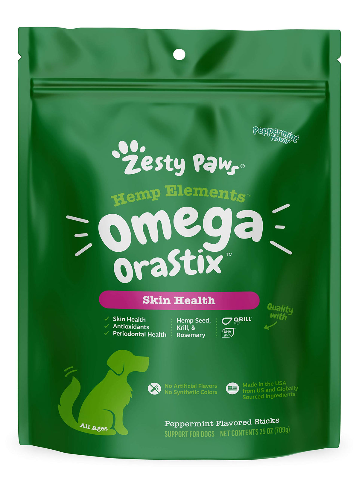 Zesty Paws OraStix for Dogs - Omega Sticks with Hemp Salmon Krill Oil Bone Broth Anti Itch Skin Coat Care Hip & Joint Health Heart Immune System Support Dog Tartar Teeth Cleaning 12oz