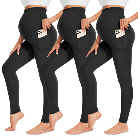 FULLSOFT 3 Pack WomenÃ¢â‚¬â„¢s Maternity Leggings Over The Belly with Pockets-High Waisted Pregancy Yoga Pants Active Wear Workout Leggings(M,Black)