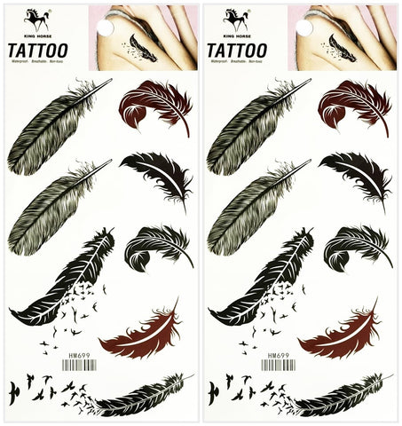 Bird Feather Tattoos Waterproof Temporary Fake Tattoo Leg Arm for Men Women Sticker Decal Festival Body Paint (Pack 2 PCS.)